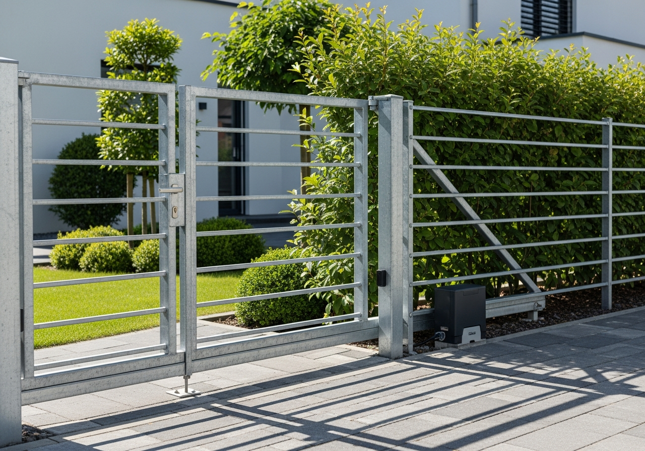 Einfahrtstor mit Zaun